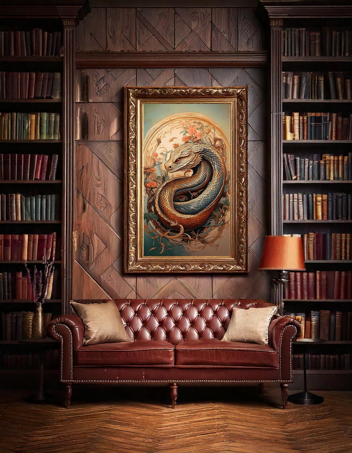 Year Of The Snake Ornate Floral Art Nouveau Coiled Serpent Wall Art Poster - Image 4