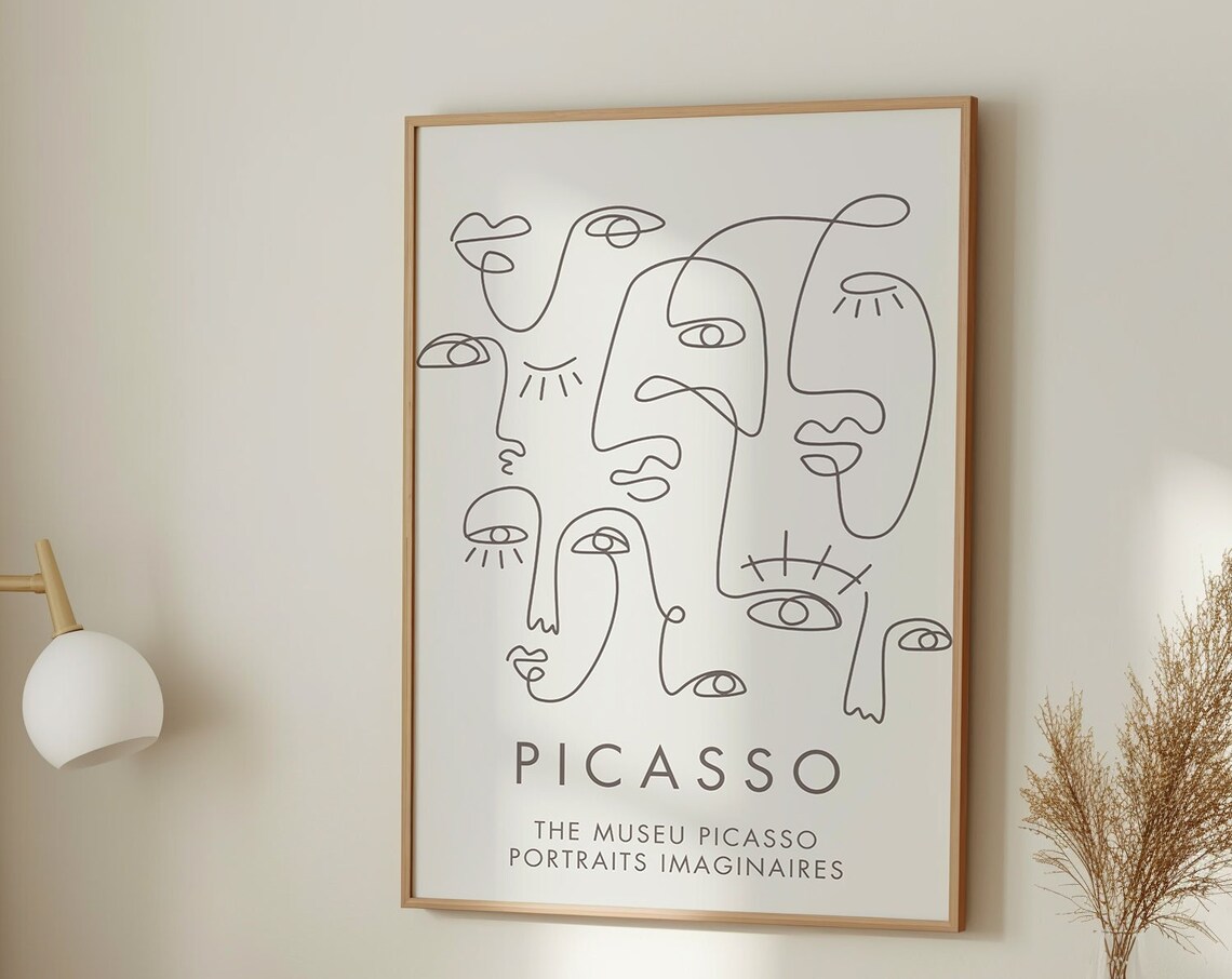 Picasso Museu Line Art Faces Portraits Imaginaires Art Poster - Image 5