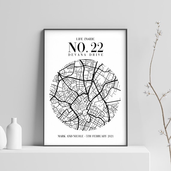 Personalised Address Map Gift Circular City Map New Home Decor Poster