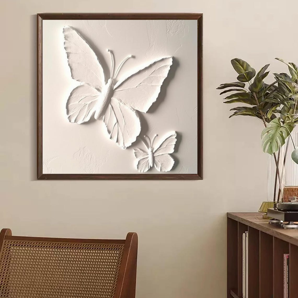 White Texture Butterfly Oil Painting Abstract Butterfly Painting Large White Wall Decor Art White Butterflies Oil Painting Texture Wall Art - Image 3
