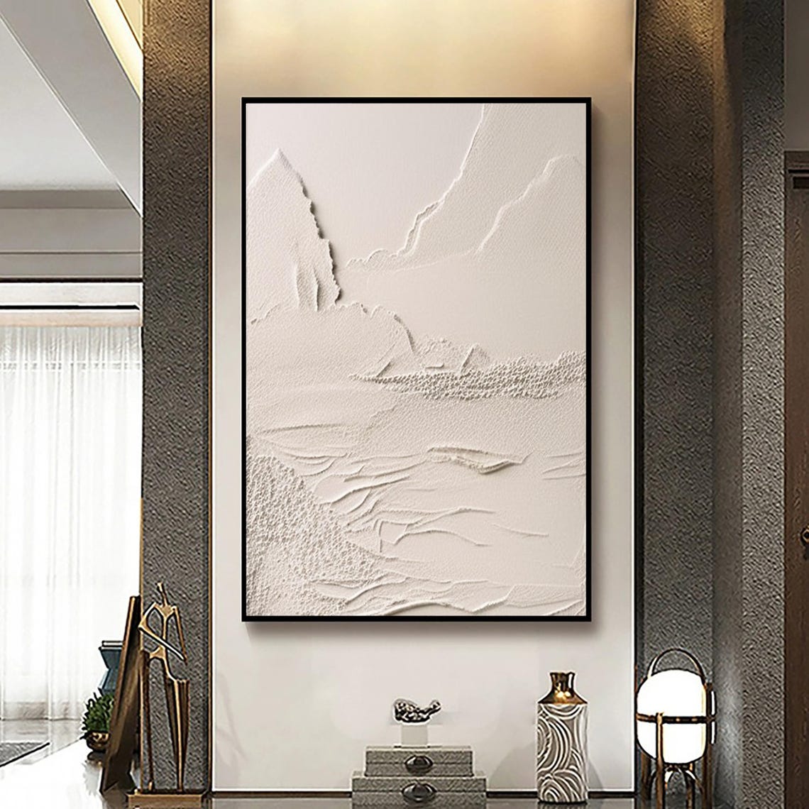 White Mountain Painting On Abstract Mountain Painting On Original Textured Wall Art Abstract Texture Snow Mountain Painting - Image 4