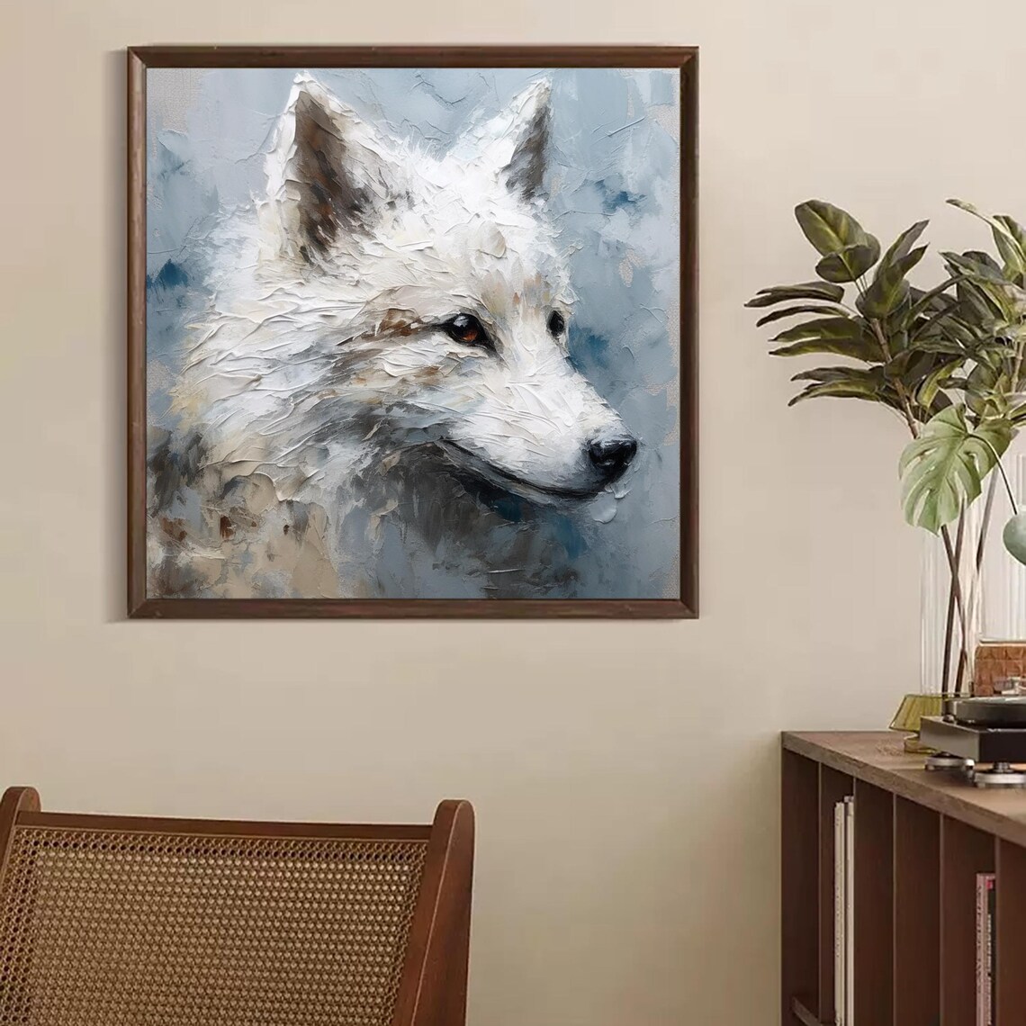 White Fox Portrait Textured Oil Painting Wildlife Animal Canvas Wall Art - Image 3