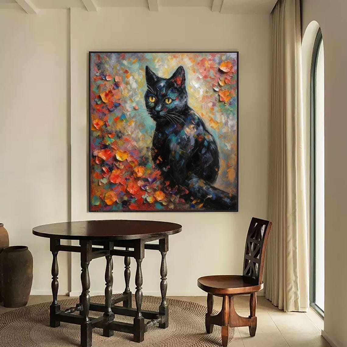 Original Oil Painting Of A Black Cat Black Cat Portrait Original Art Cat Painting Black Cat Artwork Cats Painting Antique Oil Painting Style - Image 3