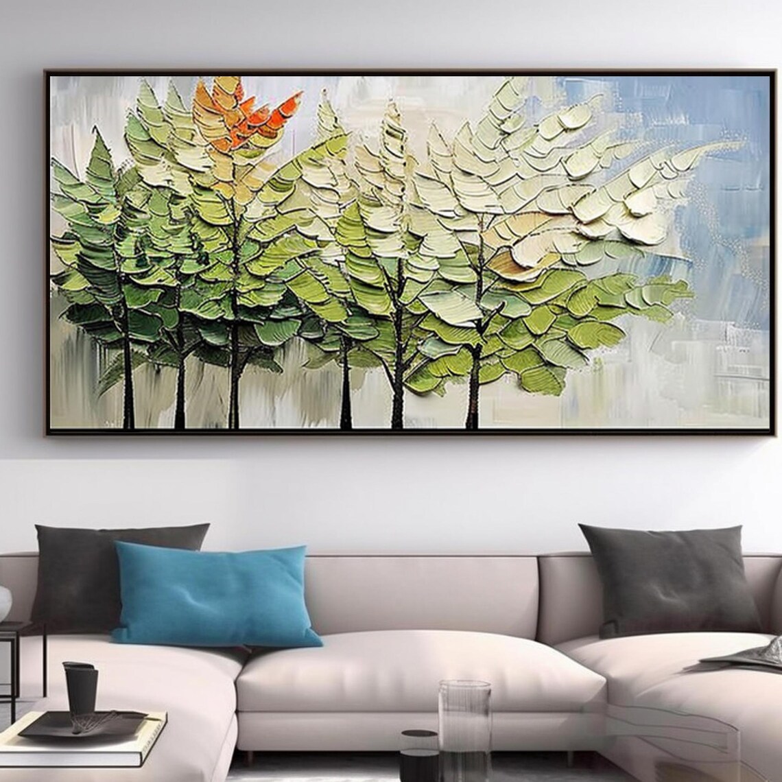 Large Original Texture Birch Tree Acrylic Painting Abstract Modern Texture Green Tree Painting Original Texture Poplar Tree Wall Decoration - Image 3