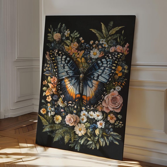 Vibrant Butterfly And Floral Bouquet Wall Art Nature Inspired Botanical Decor