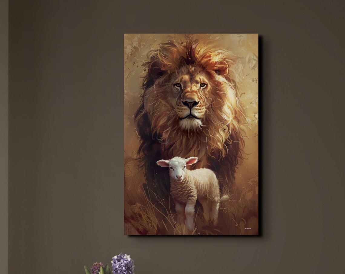 Lion and Lamb Religious Art Print, Christian Decor