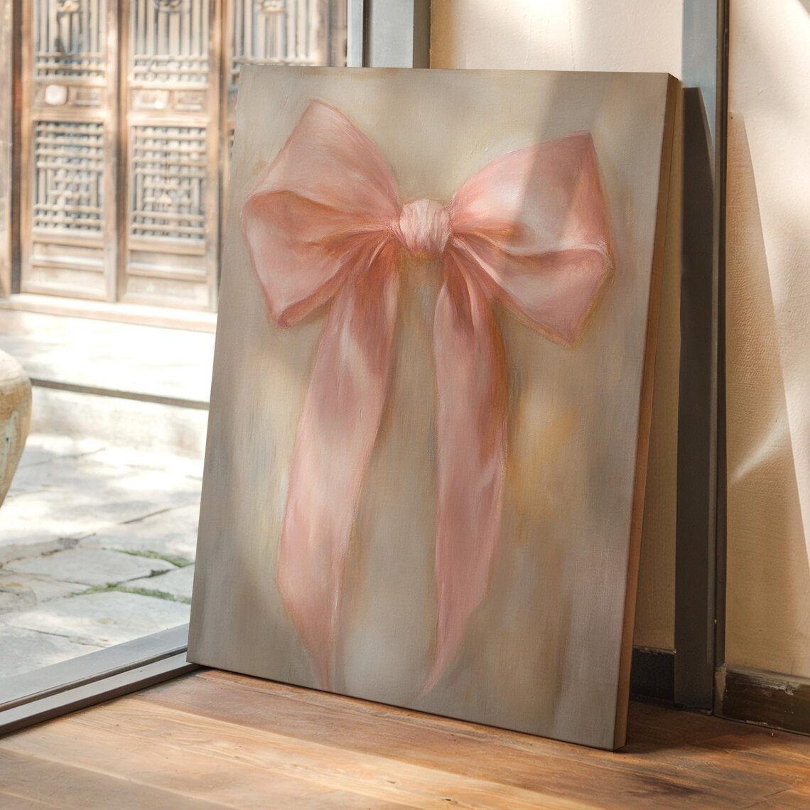 Soft Pink Satin Bow, Elegant Ribbon Artwork