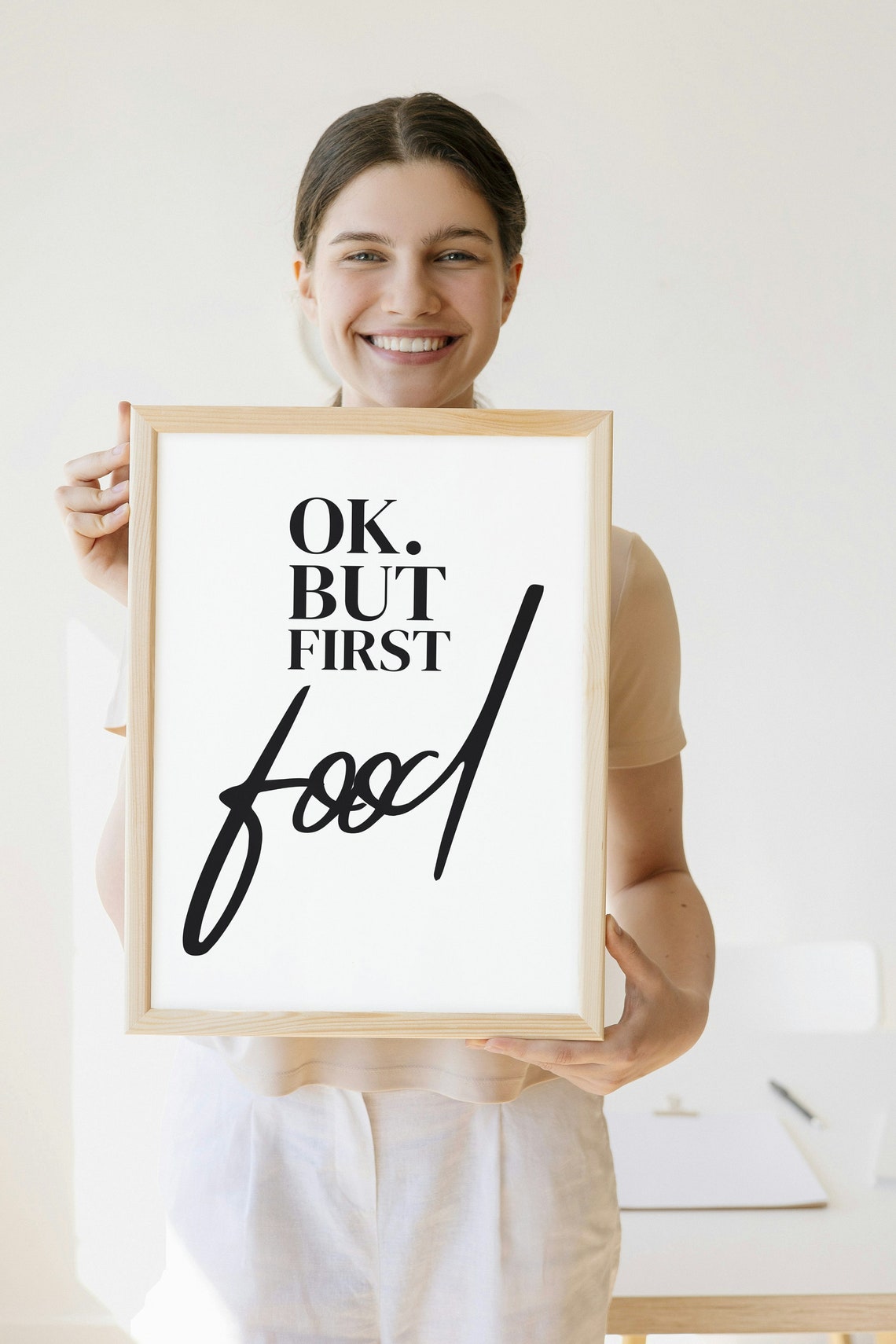 Ok But First Food Script Typography Funny Kitchen Quote Wall Poster - Image 2