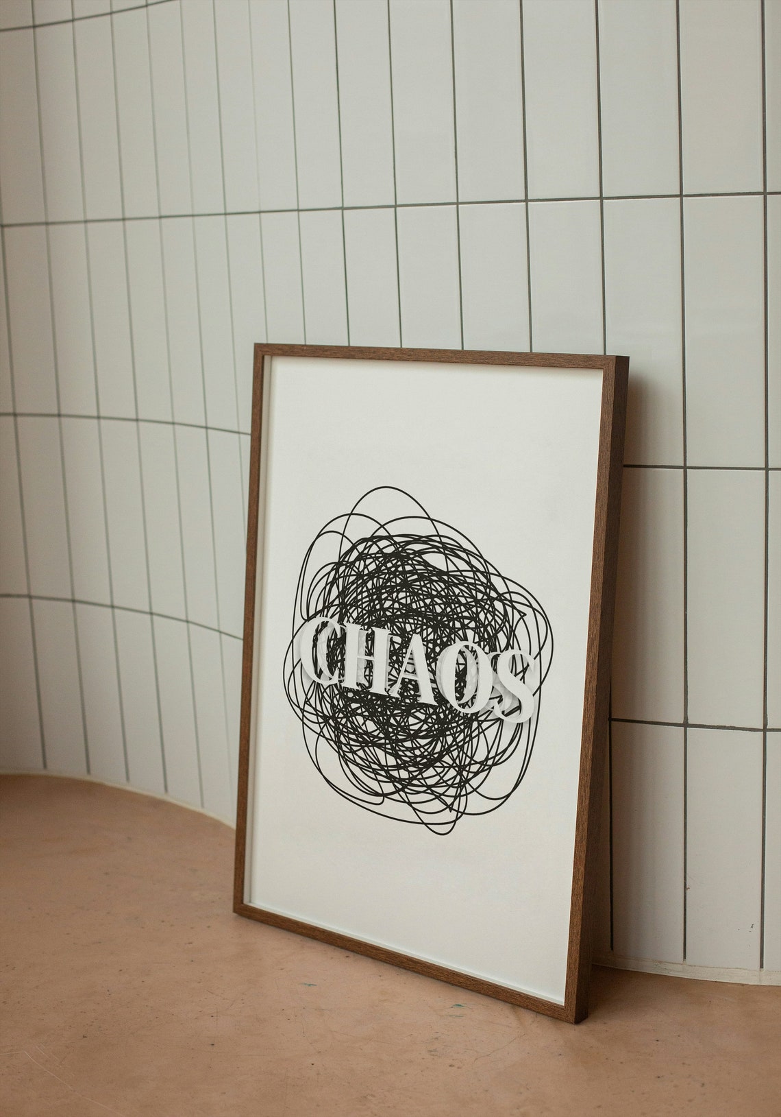 Chaos White Lettering Black Scribble Abstract Art Wall Poster - Image 2