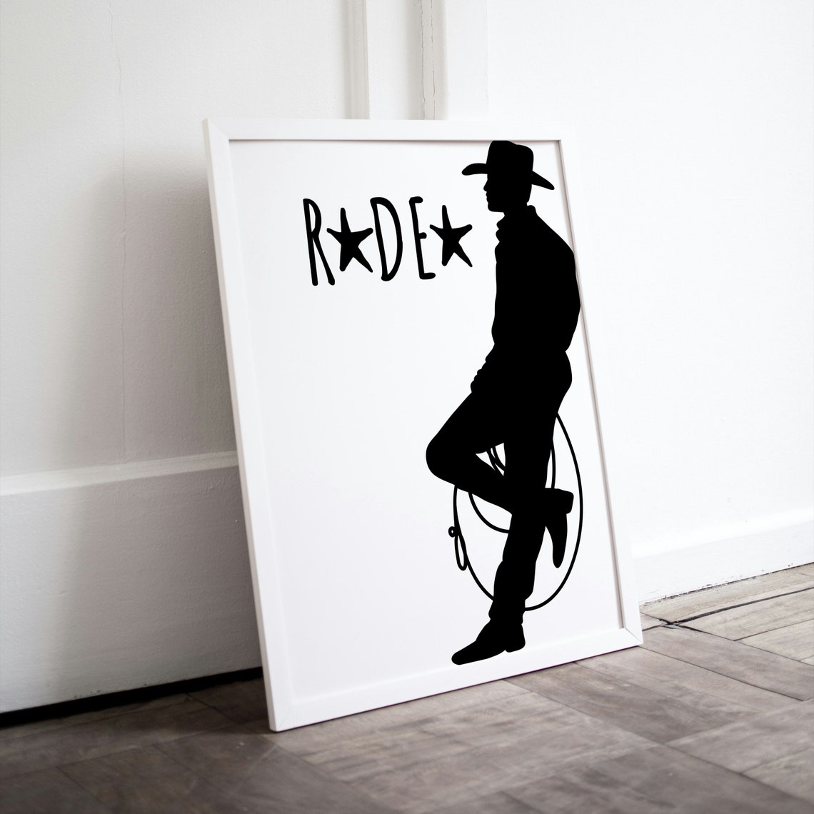 Rodeo Star Cowboy Silhouette Lasso Hand Lettered Western Decor Poster