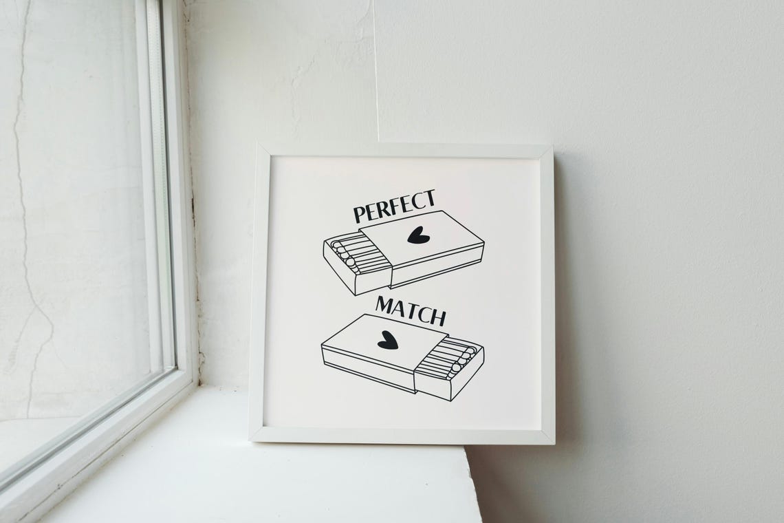 Perfect Match Romantic Matchbox Heart Minimalist Line Art Poster - Image 2