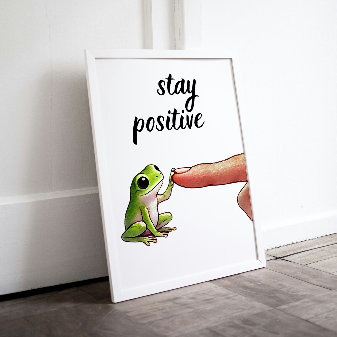 Stay Positive Cute Green Frog Pinky Promise Encouragement Poster