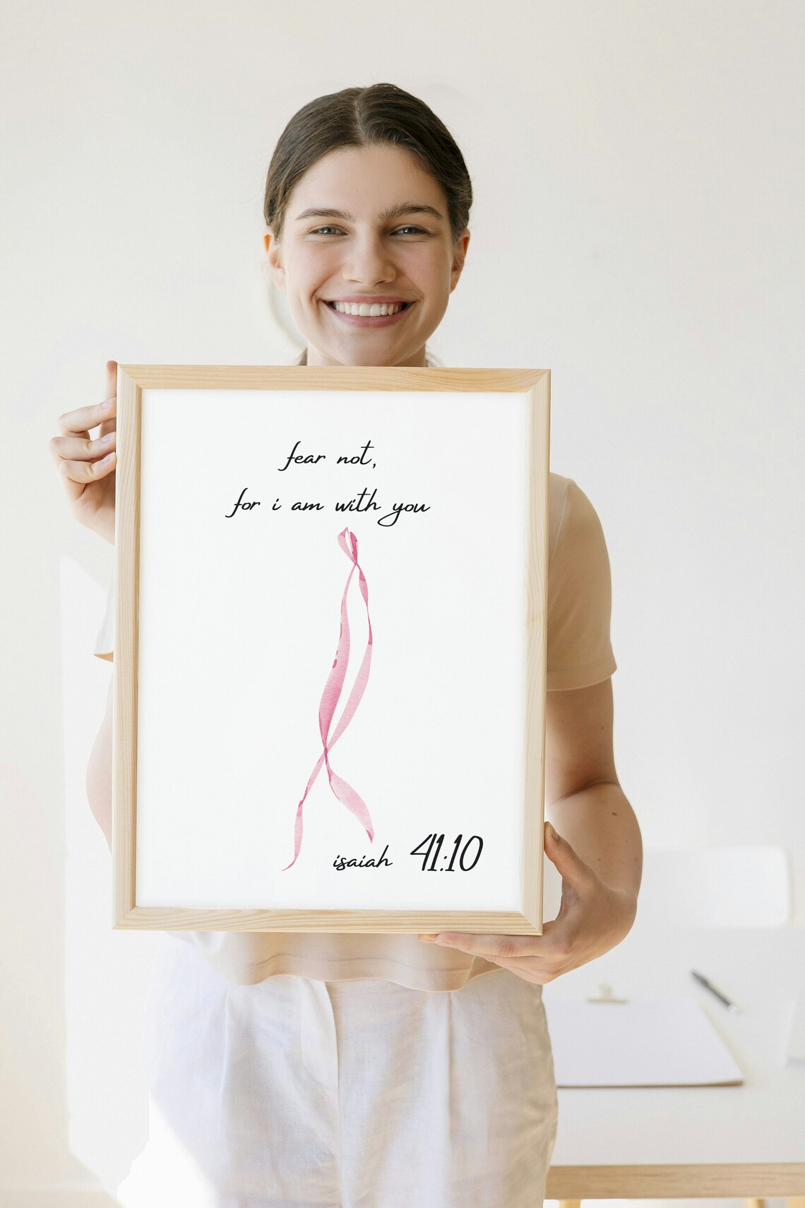 Fear Not For I Am With You Isaiah 41 10 Pink Ribbon Faith Poster - Image 2