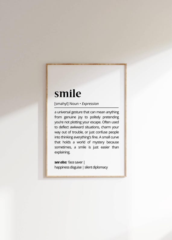 Smile Definition Wall Art Inspirational Typography Print Minimalist Home Decor Cute Quirky Gift Motivational Poster Gift For Her And Friends