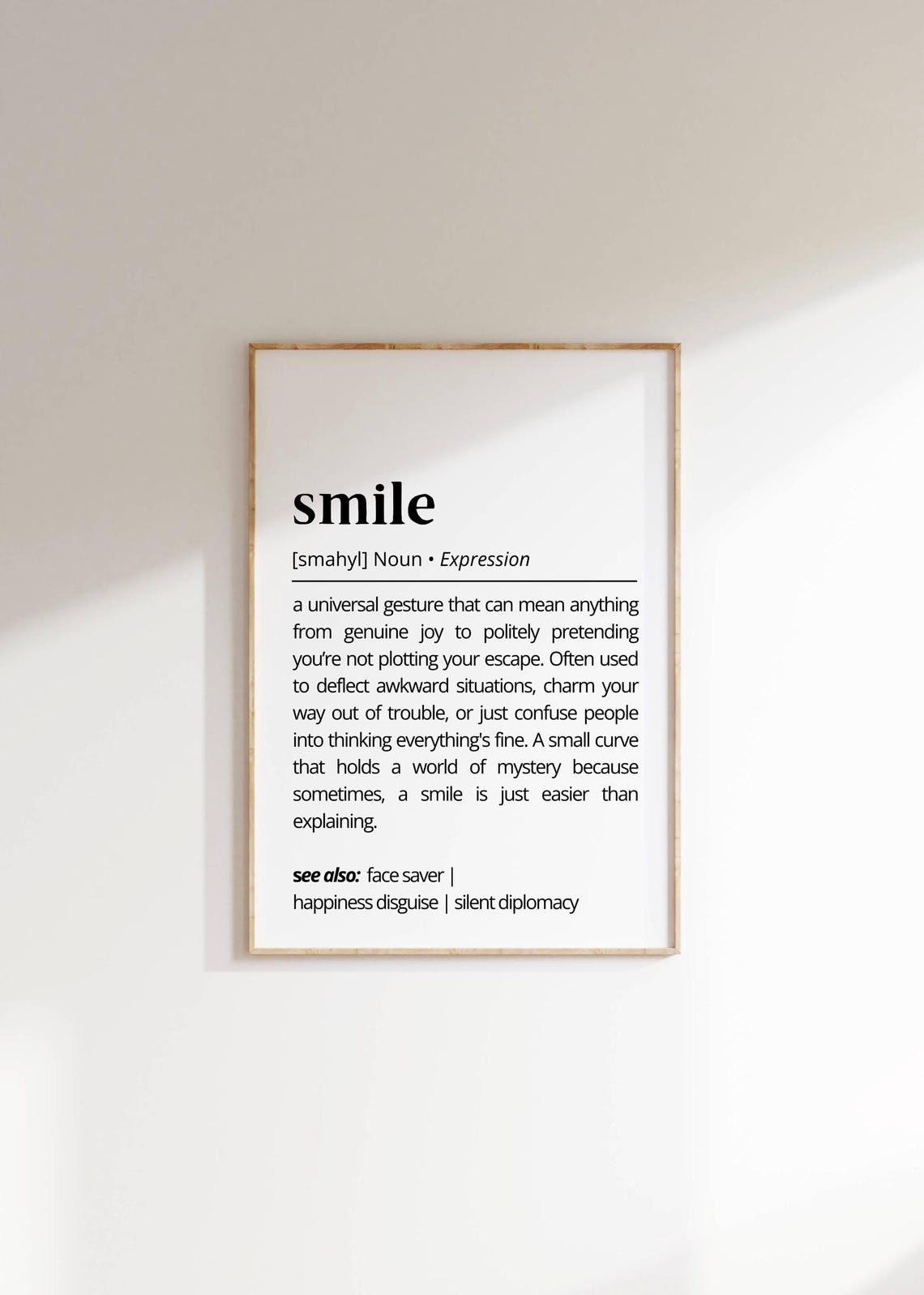 Smile Definition Inspirational Typography Minimalist Happy Print