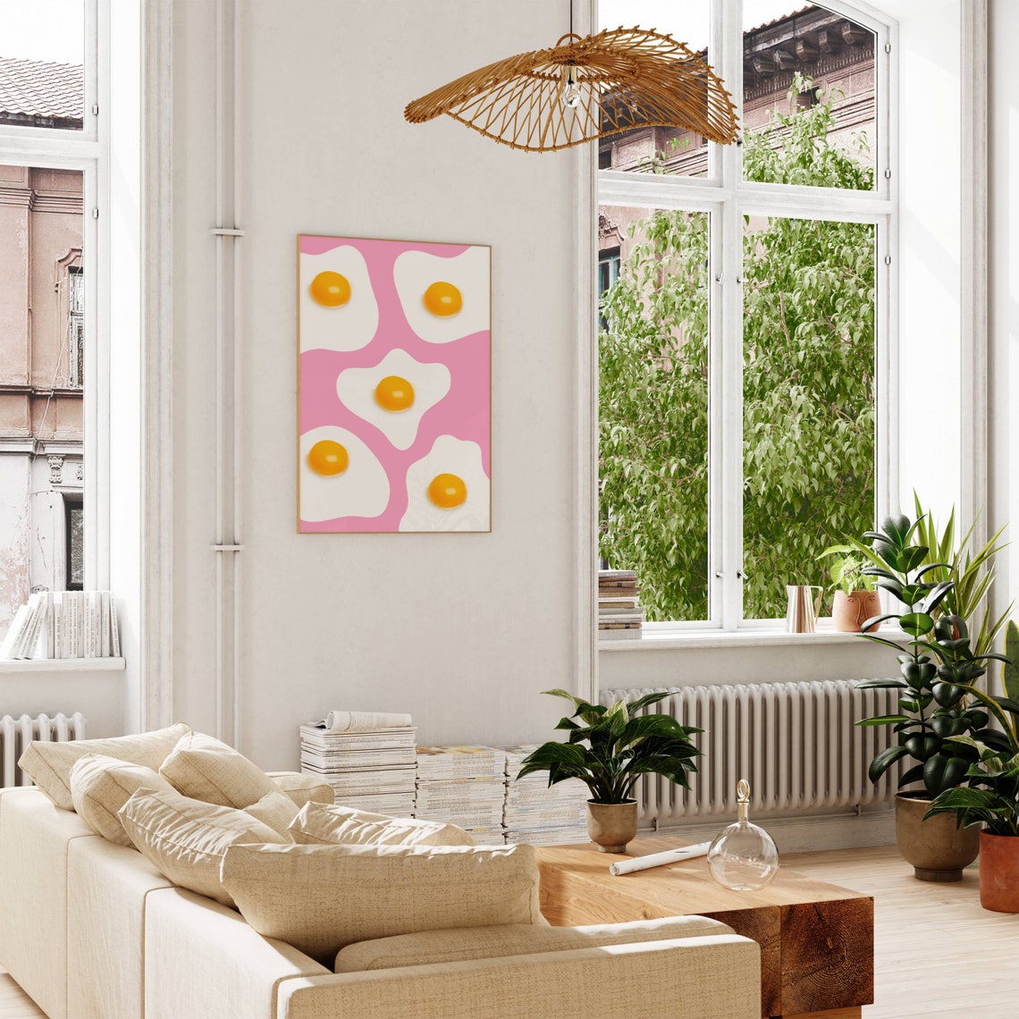 Sunny Side Up Fried Eggs Pink Pop Art Retro Kitchen Wall Poster - Image 3