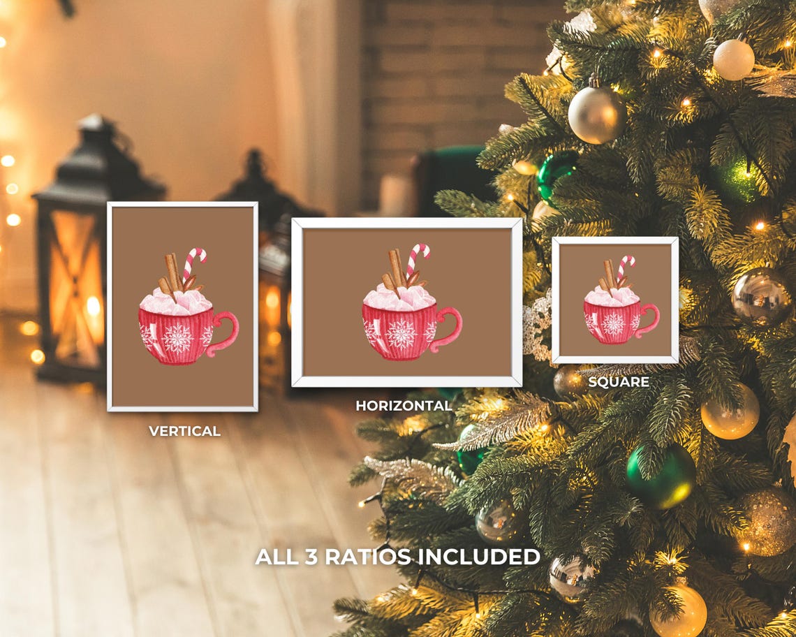 Cozy Hot Cocoa Mug with Candy Cane Watercolor Winter Kitchen Poster - Image 3