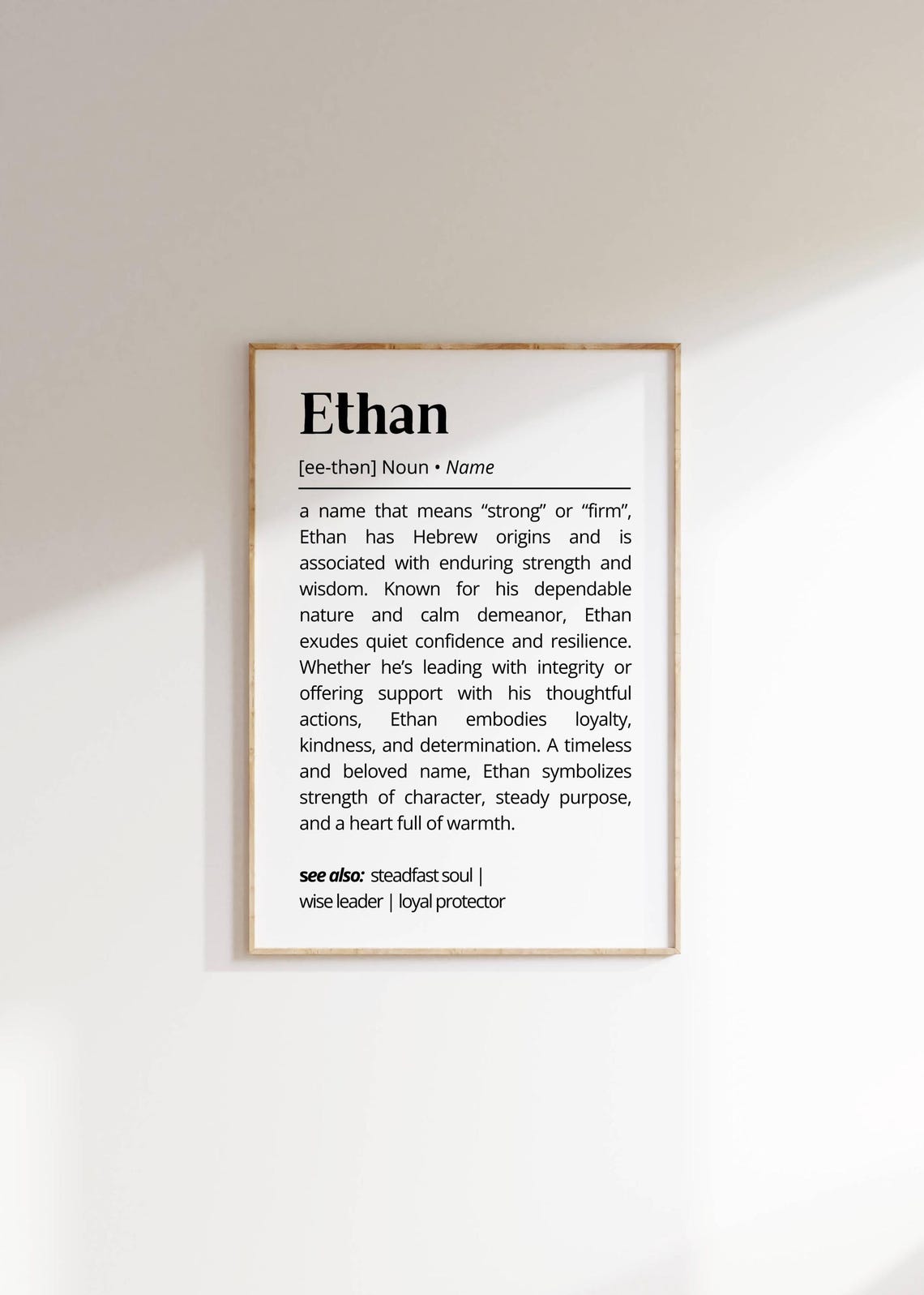 Ethan Name Definition Wall Art Minimalist Name Meaning Poster Name Decor Personalized Gift For Men Boys Poster