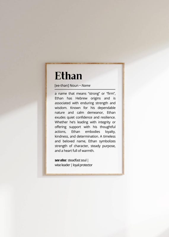 Ethan Name Definition Wall Art Minimalist Name Meaning Poster Name Decor Personalized Gift For Men Boys Poster