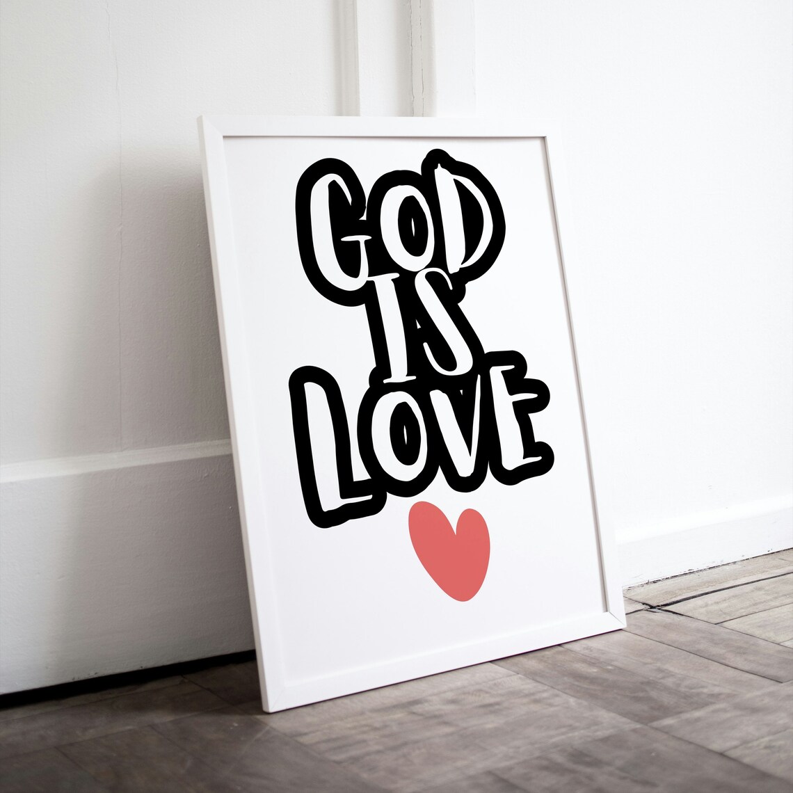 God Is Love Bold Bubble Lettering Red Heart Modern Faith Poster