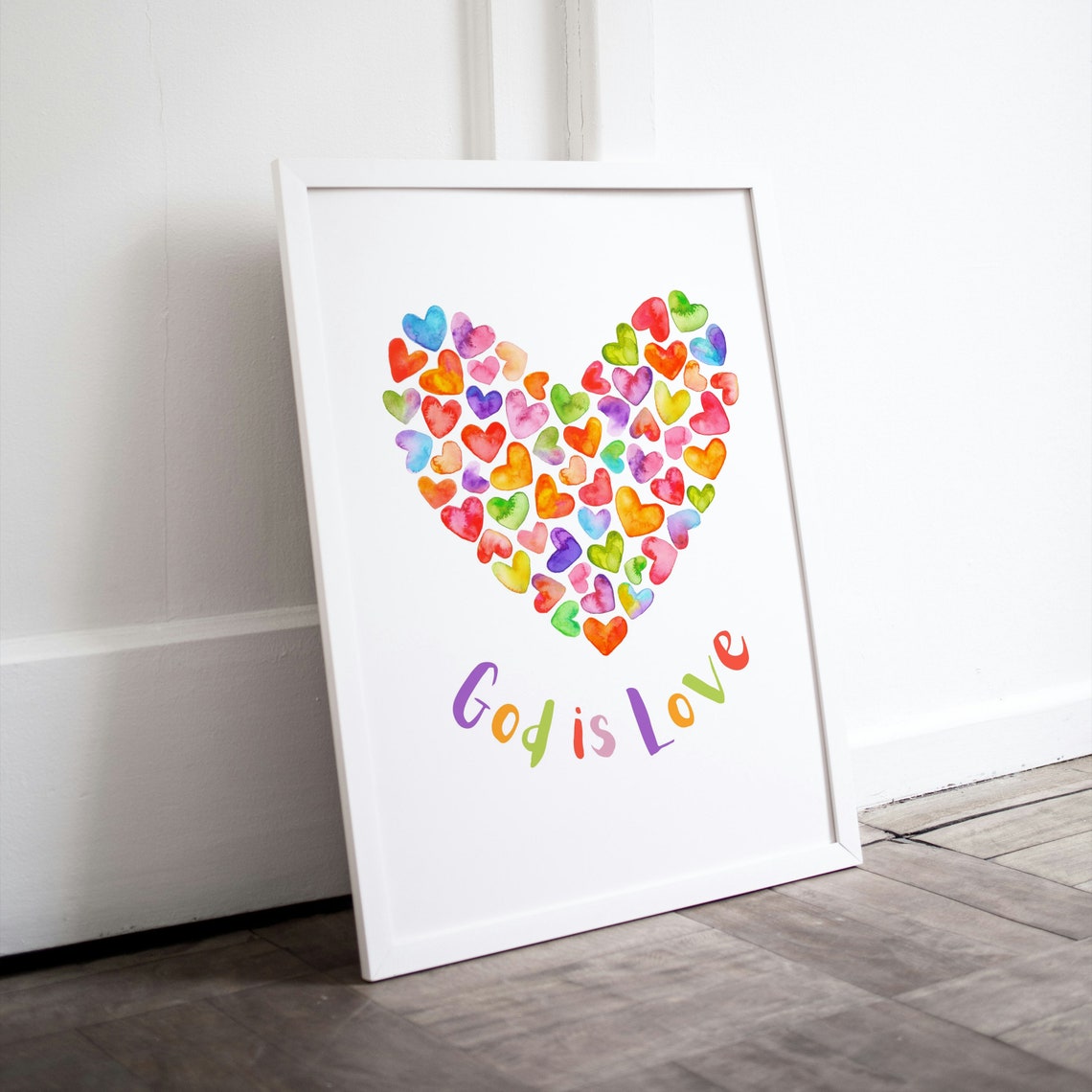 God Is Love Rainbow Watercolor Heart Mosaic Colorful Faith Poster