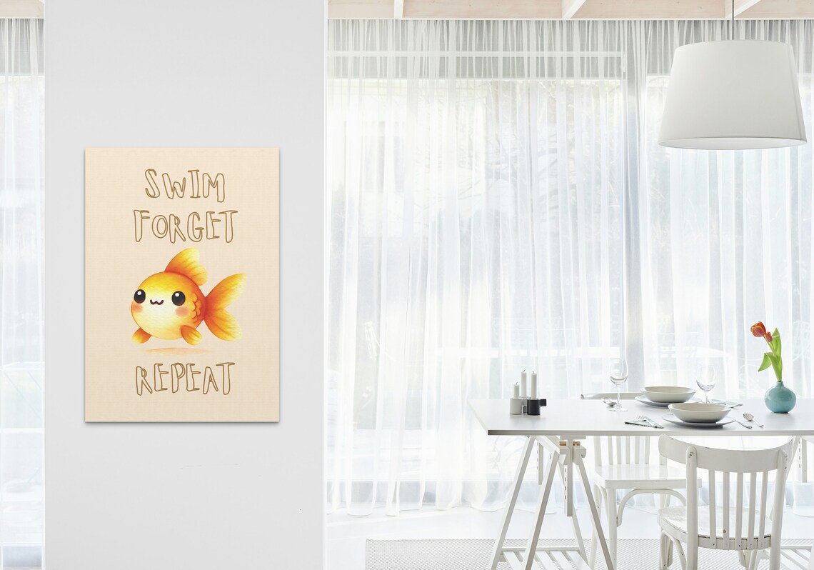 Swim Forget Repeat Cute Goldfish Cartoon Funny Animal Quote Poster - Image 3