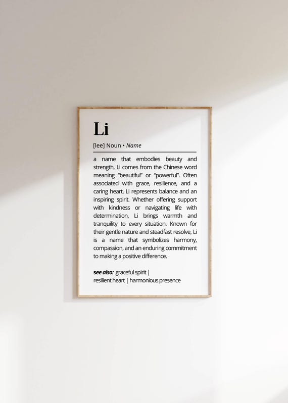 Li Name Definition Wall Art Inspiration Personalized Name Gift Poster Minimalist Unique Gift Idea Chinese Name Typography Decor