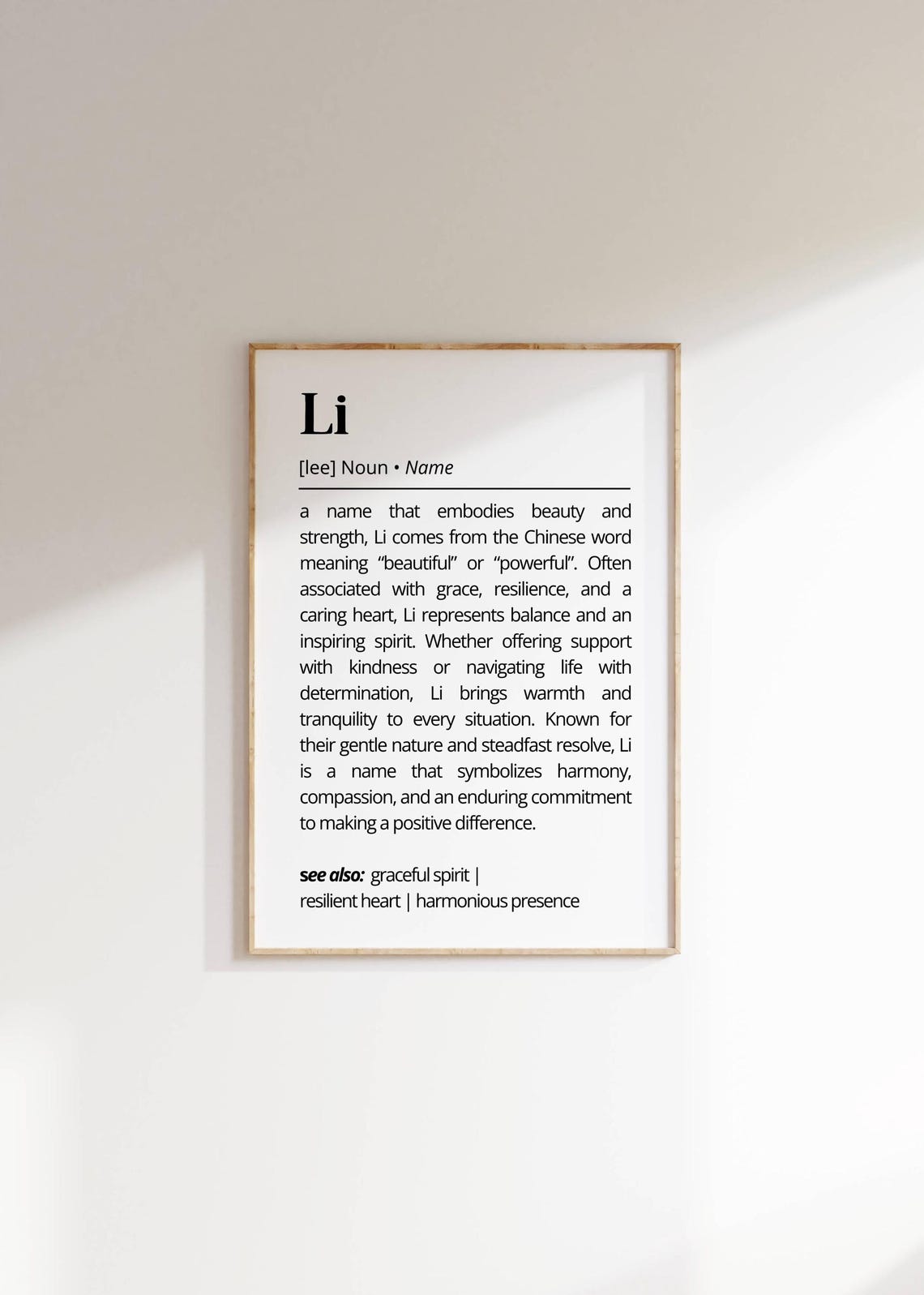 Li Name Definition Wall Art Inspiration Personalized Name Gift Poster Minimalist Unique Gift Idea Chinese Name Typography Decor