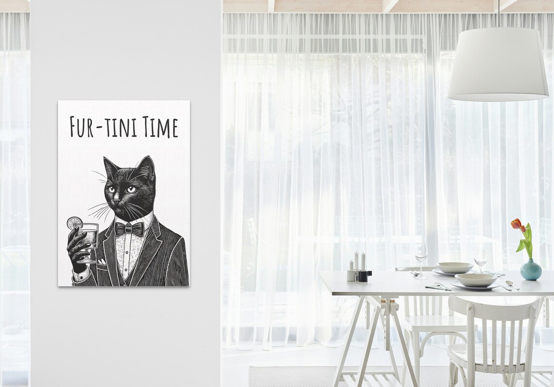 Fur Tini Time Black Cat Tuxedo Martini Pun Funny Animal Bar Poster - Image 3