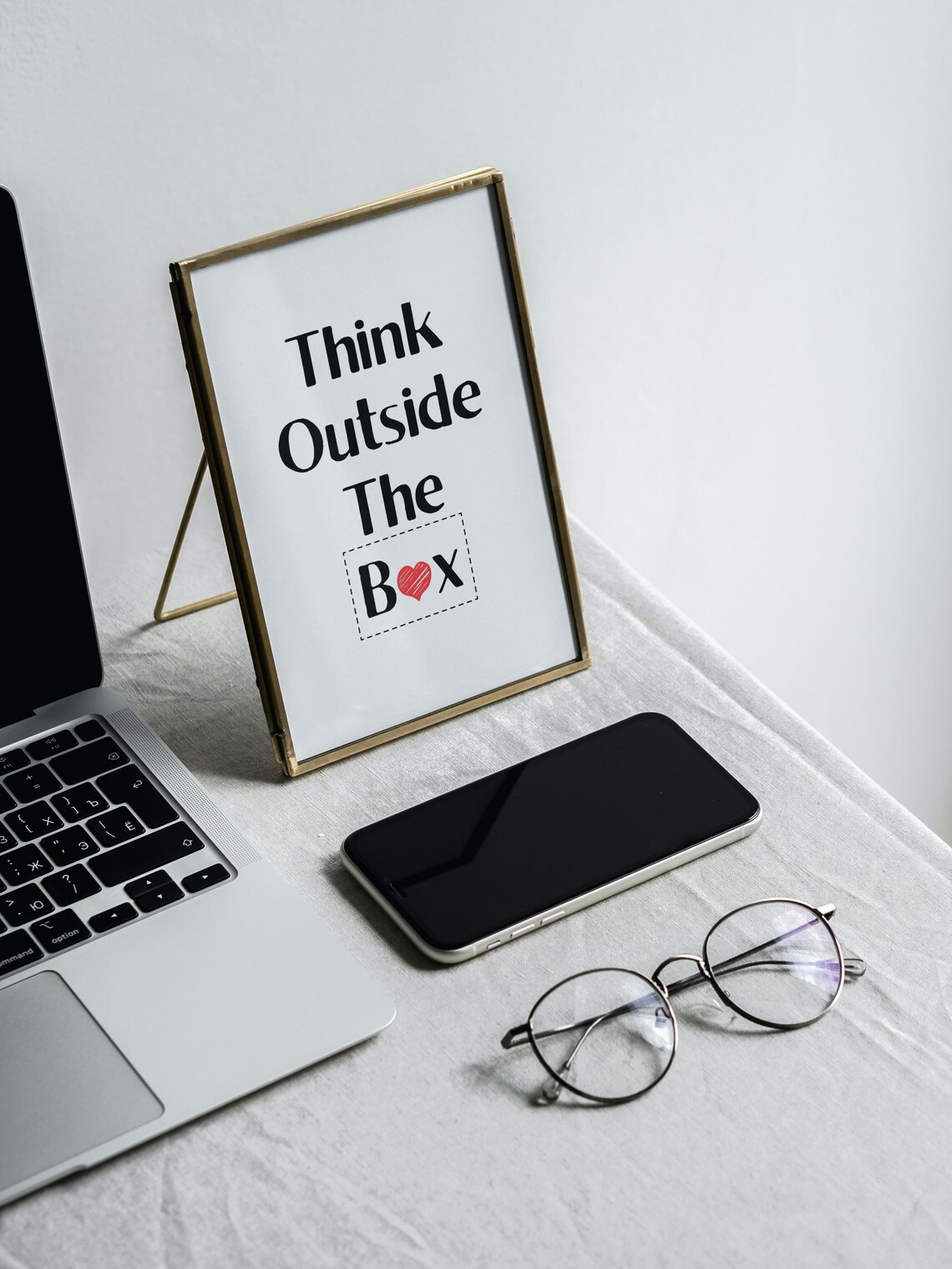 Think Outside The Box Quote Red Heart Box Office Wall Poster - Image 2