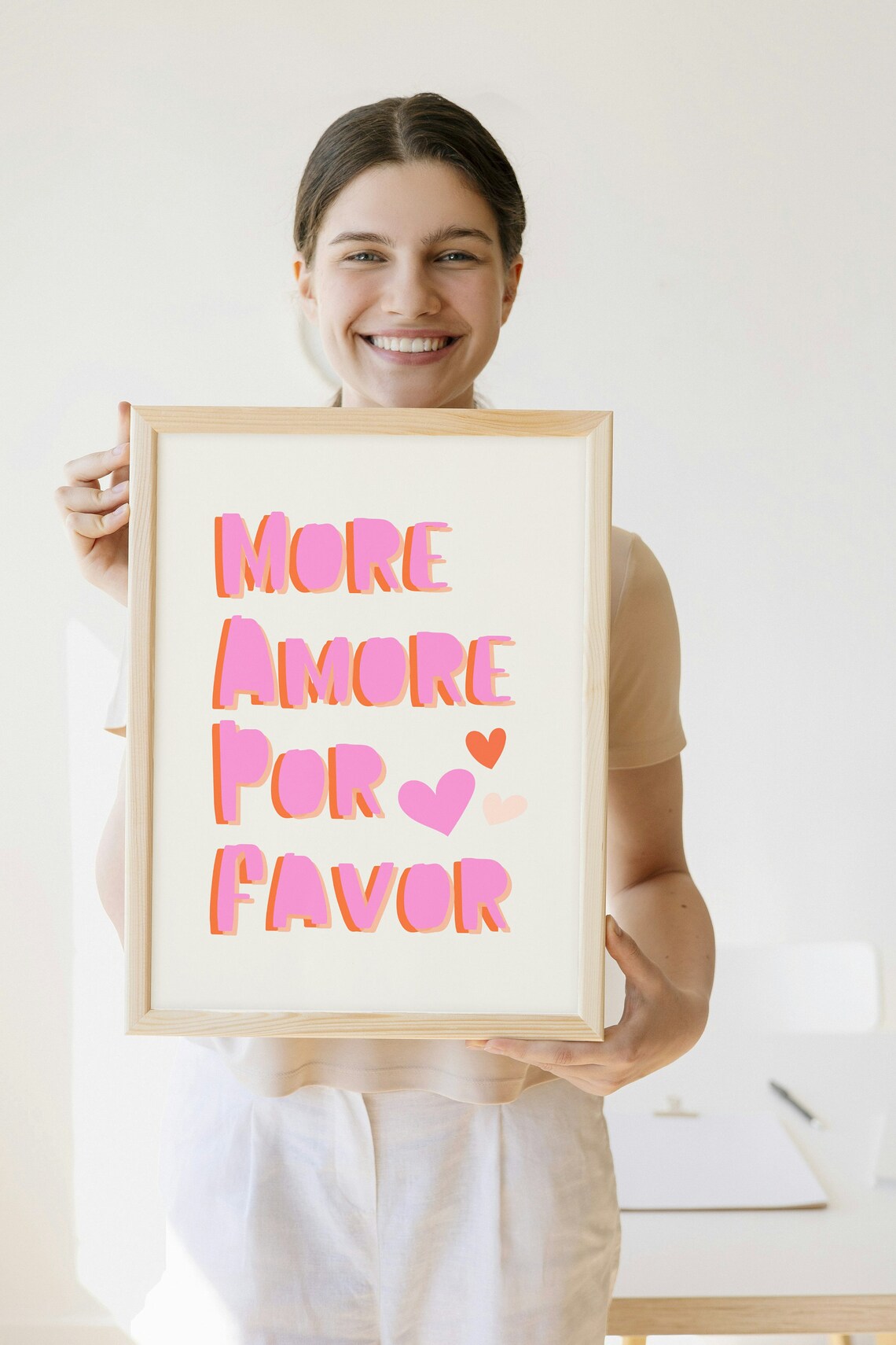 More Amore Por Favor Pink Retro Typography Love Quote Wall Poster - Image 2