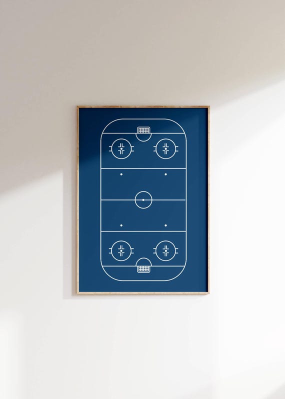 Hockey Rink Wall Art Modern Sports Decor Minimalist Print For Kids Room Nursery Or Man Cave Navy Blue Ice Hockey Poster Sports Lover Gift