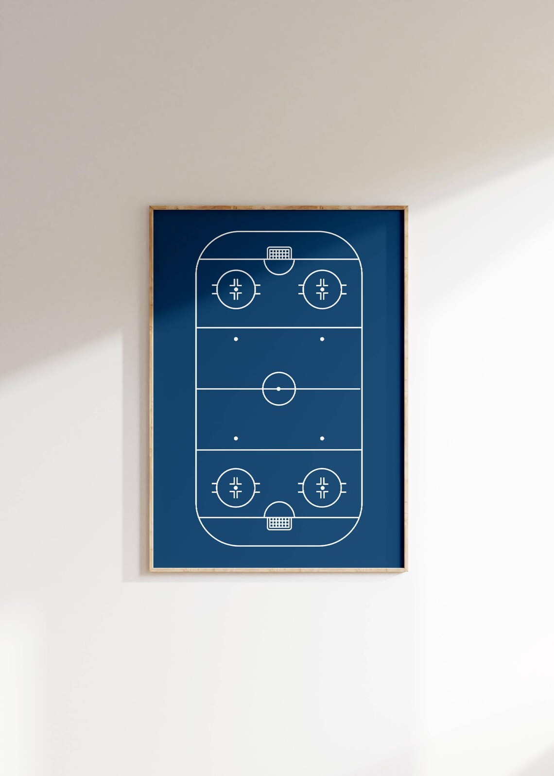 Modern Navy Blue Hockey Rink Line Diagram Minimalist Sports Poster