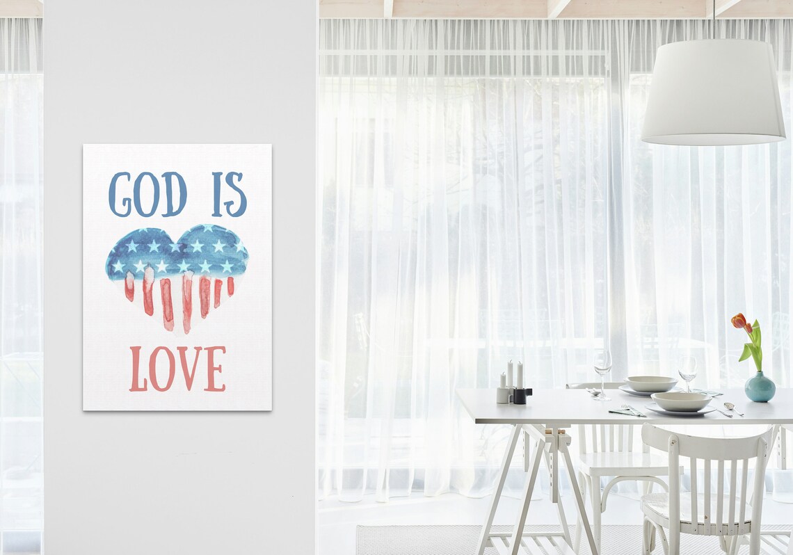 God Is Love American Flag Heart Watercolor Patriotic Faith Poster - Image 3