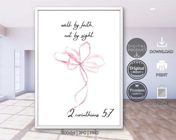 2 Corinthians 57 Coquette Aesthetic Wall Art Christian Wall Art Cute Trendy Poster Girly Pink Bow Wall Art Valentines Art