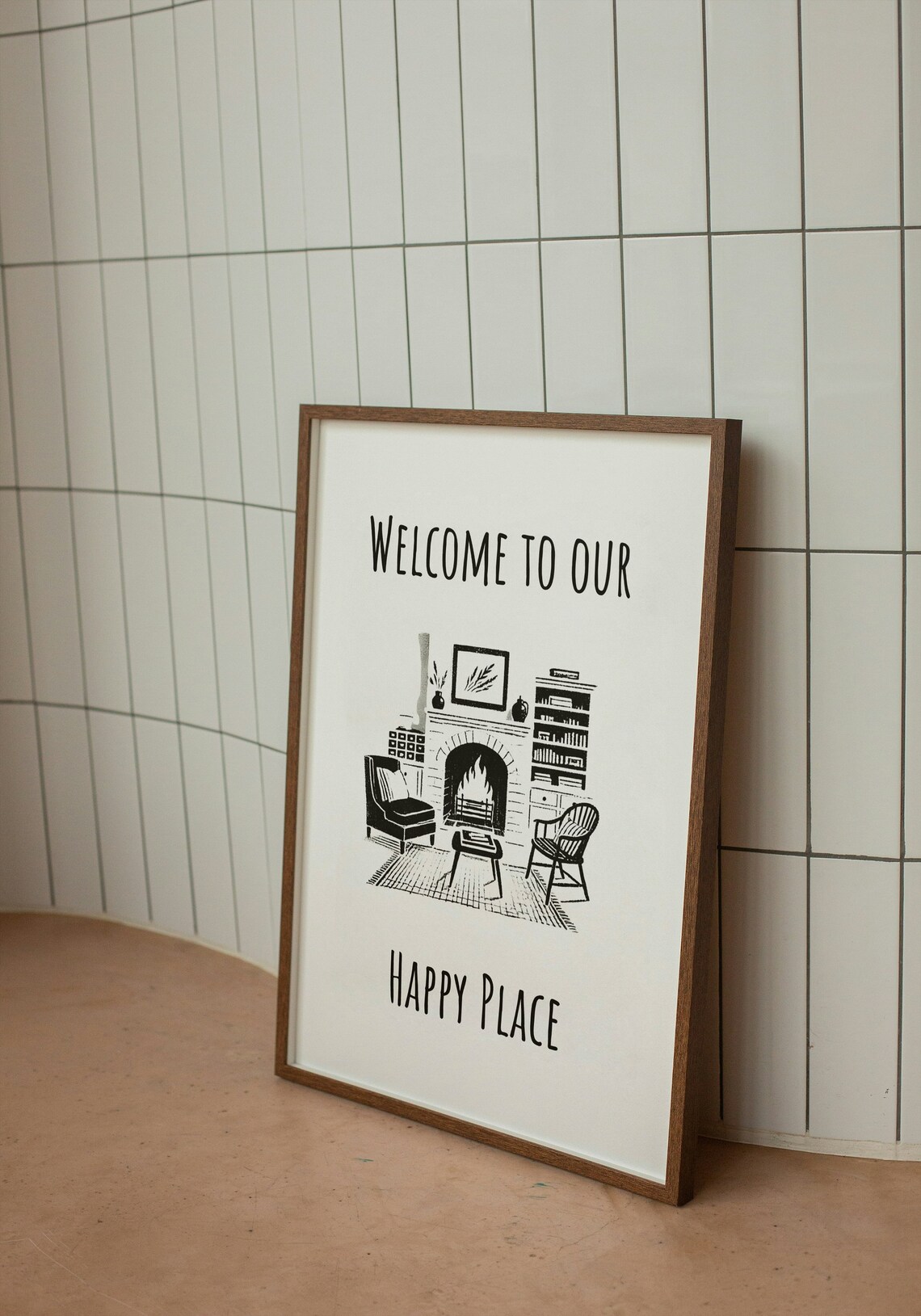 Welcome to Our Happy Place Cozy Fireplace Living Room Art Poster - Image 2