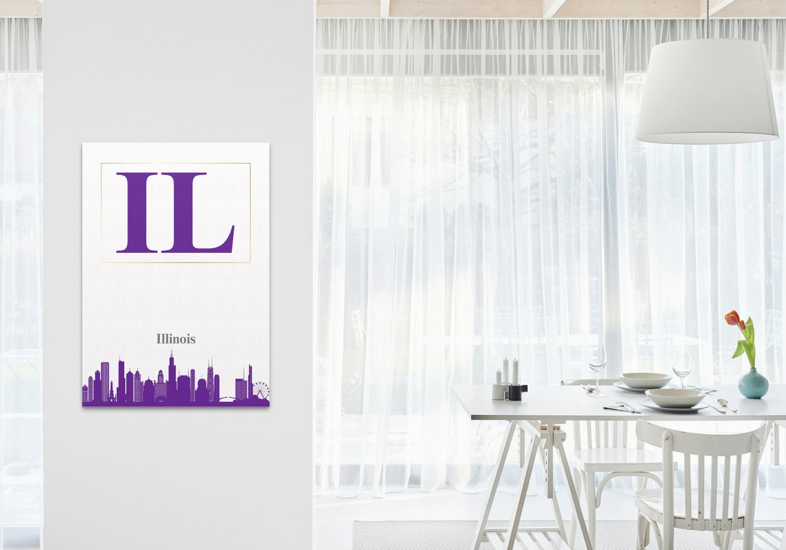 Illinois IL Purple Typography Skyline Silhouette State Pride Poster - Image 3