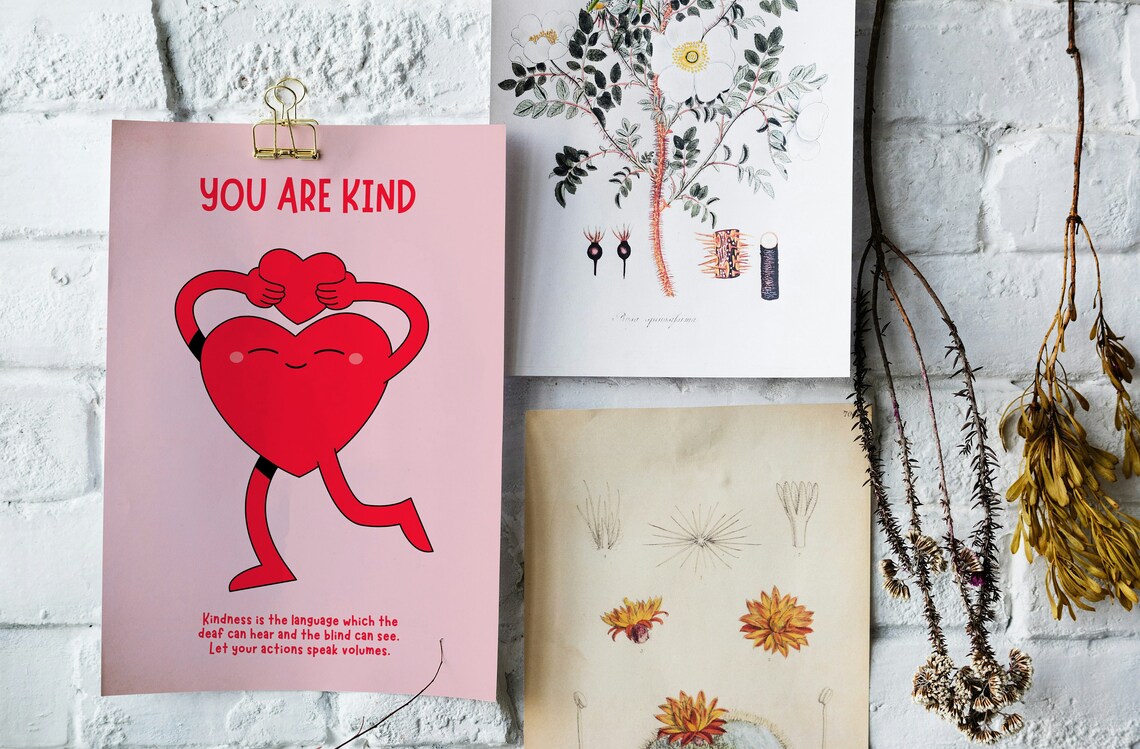 You Are Kind Heart Holding Heart Pink Kindness Affirmation Poster - Image 3