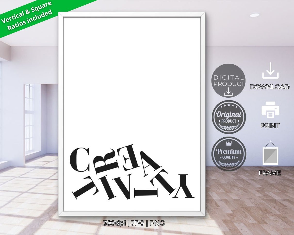 Creativity Wavy Typography Black White Minimalist Motivational Word Art Poster
