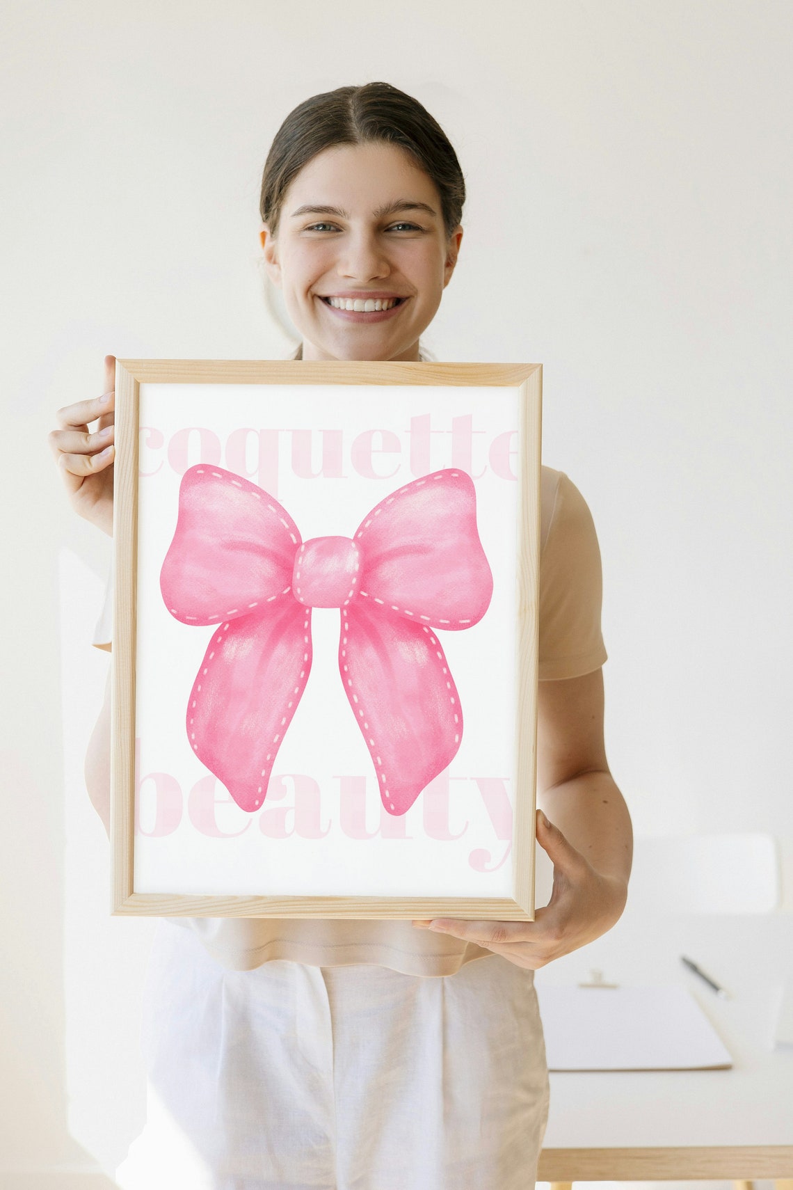 Coquette Beauty Pink Bow Watercolor Preppy Girly Dorm Wall Poster - Image 2