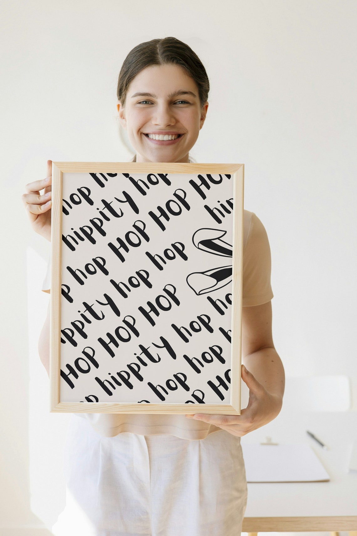 Hippity Hop Repeated Script Bunny Ears Easter Typography Poster - Image 2