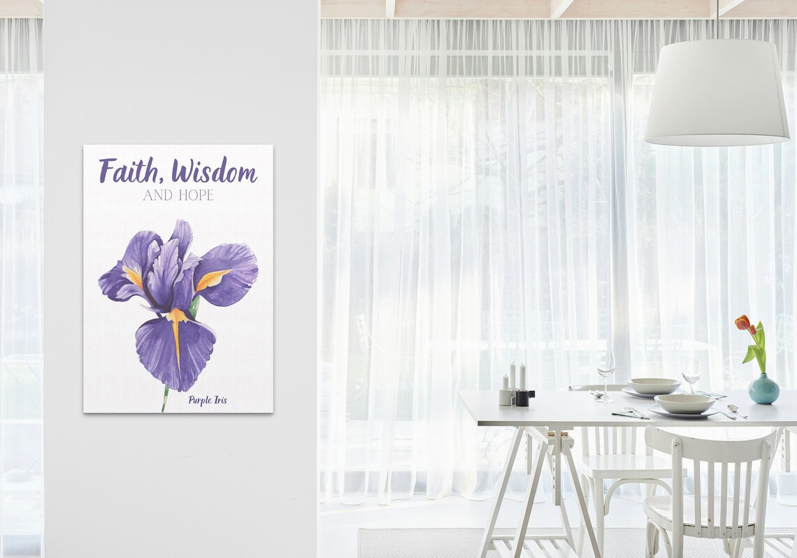 Faith Wisdom and Hope Purple Iris Watercolor Floral Christian Poster - Image 3