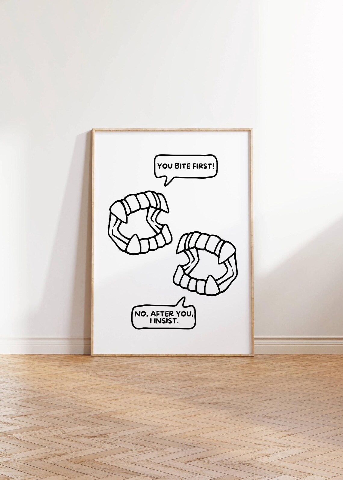 Funny Vampire Fangs Polite Bite Halloween Poster White Gothic Decor - Image 3