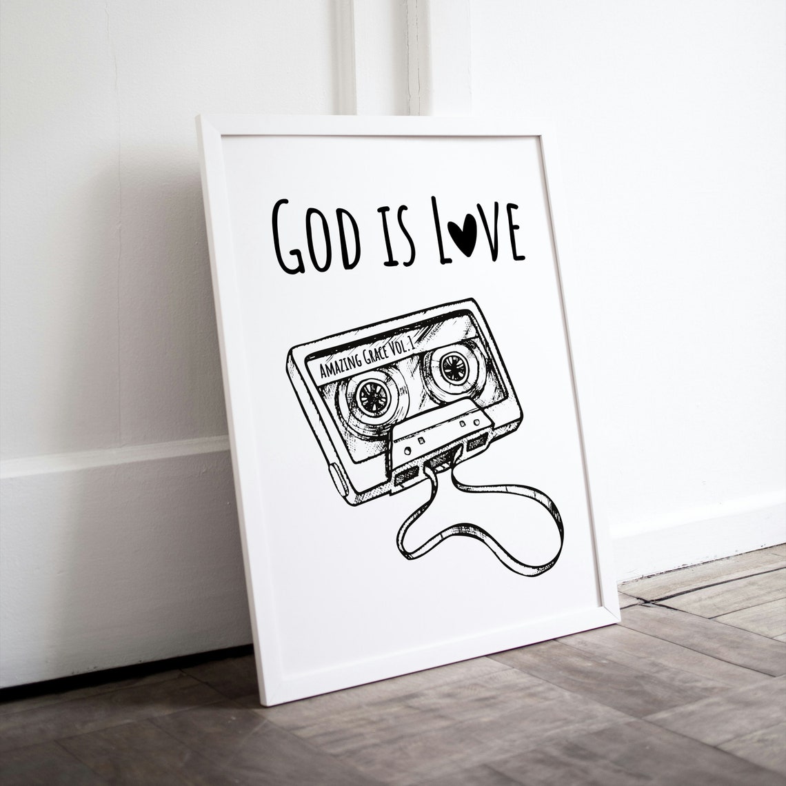 God Is Love Amazing Grace Cassette Tape Sketch Retro Faith Poster