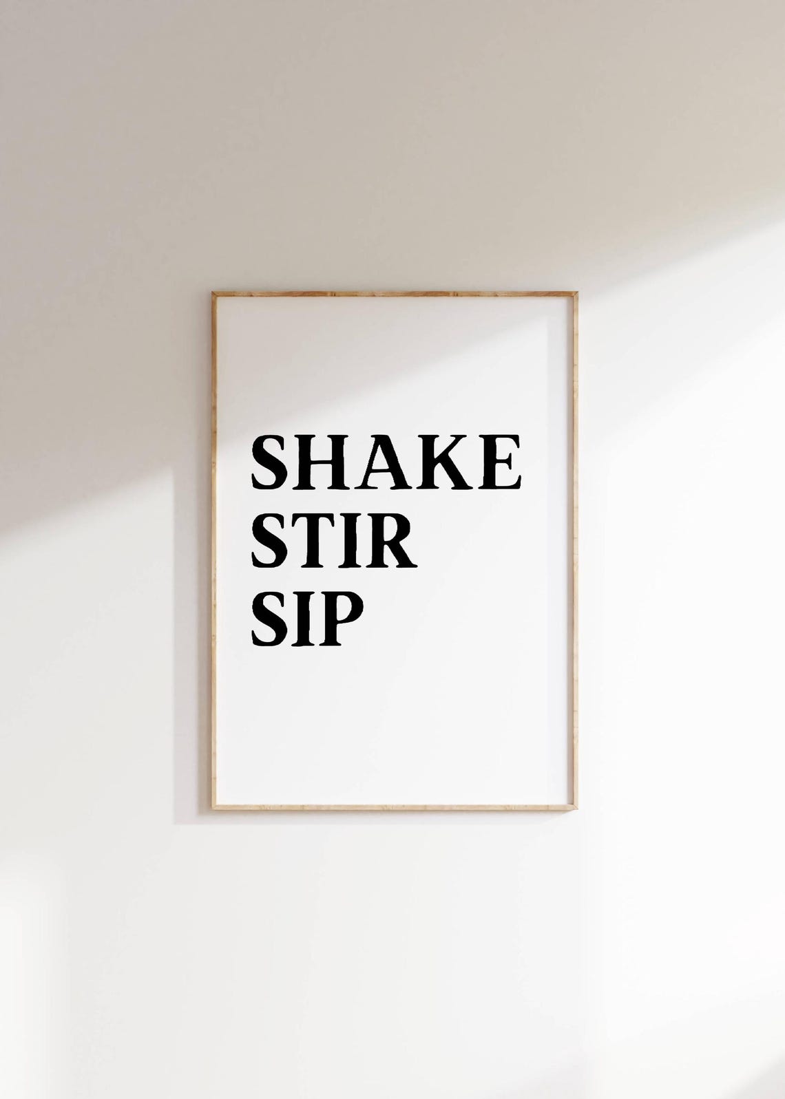 Shake Stir Sip Minimalist Black And White Cocktail Bar Poster