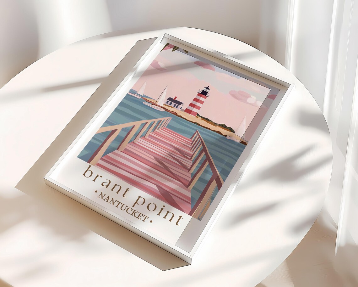 Brant Point Nantucket Travel Poster, Coastal Lighthouse Art - Image 3