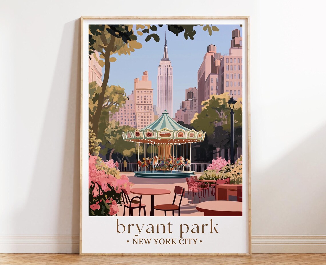 Bryant Park, New York Travel Poster, Wall Art Print
