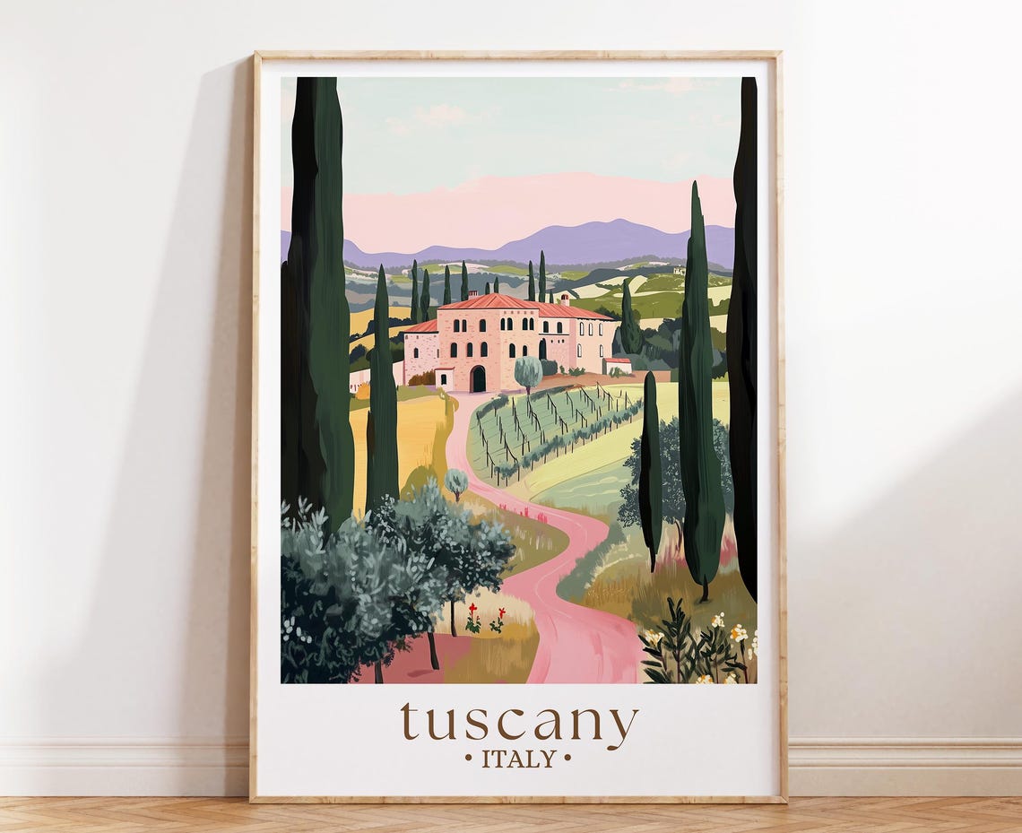 Tuscany Italy Travel Poster Italy Wall Art Italy Tuscany Print Tuscany Poster Home Decor Custom Travel Print Honeymoon Gift