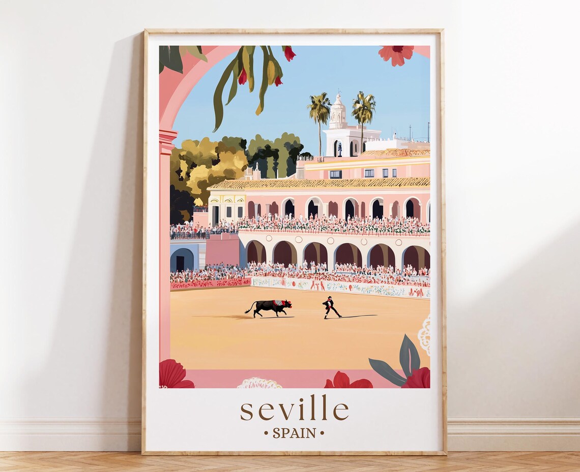 Seville Spain Bullring Matador Bullfight Arena Crowd Historic Poster