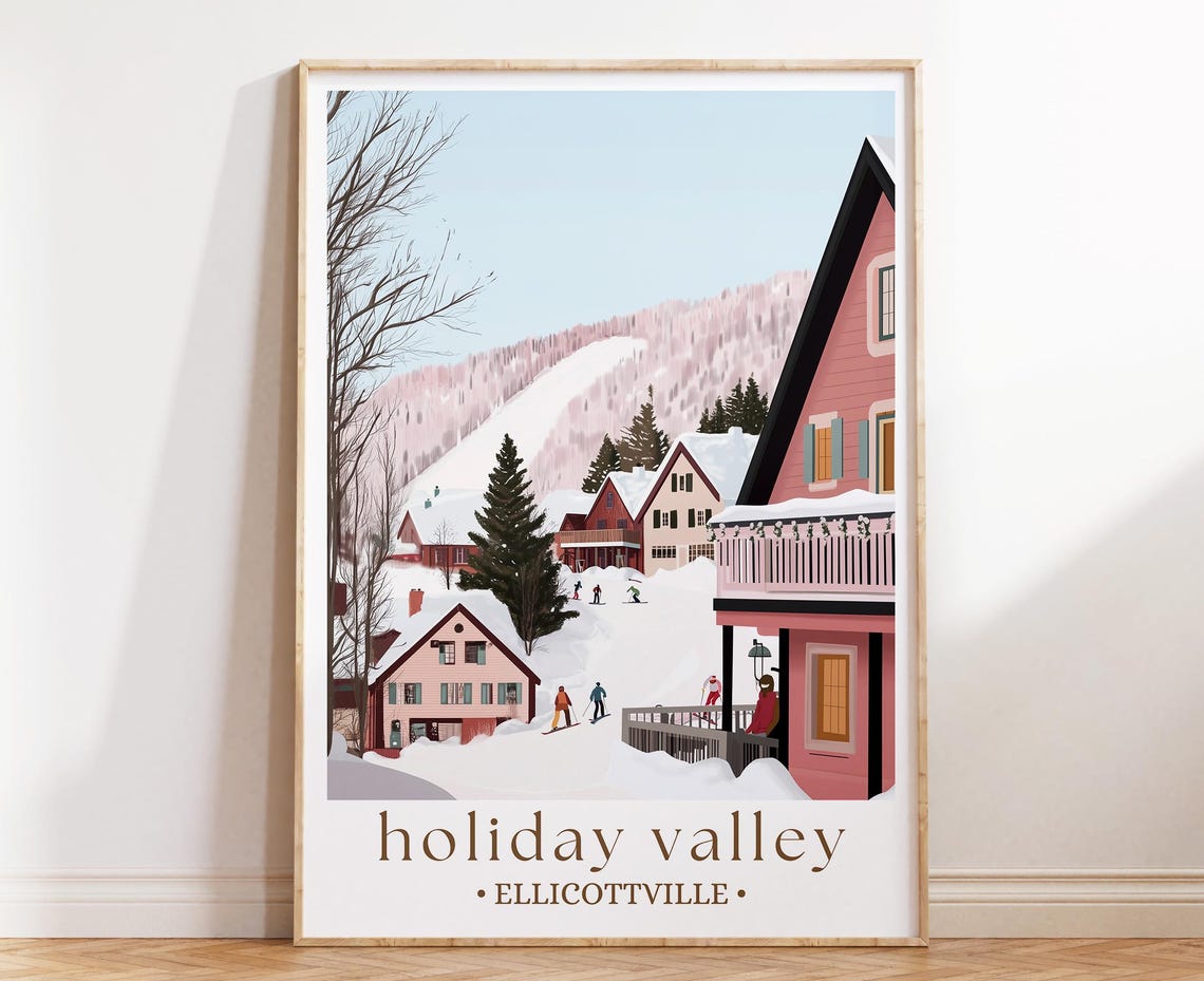Holiday Valley Elicottville Travel Poster Winter Wonderland Art Ski Resort Print Cozy Home Decor Winter Getaway Gift